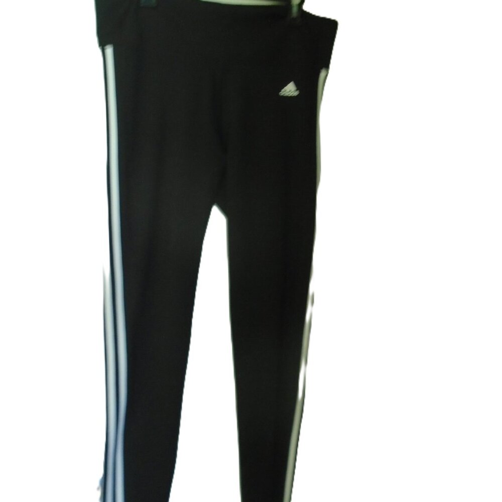 ADIDAS CLIMALITE BLACK WITH WHITE STRIPES ATHLETIC LEGGINGS WOMENS SIZE XL